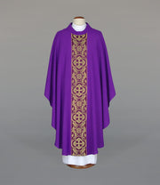 Purple Chasuble with elegant woven decorative band - gallery view 1