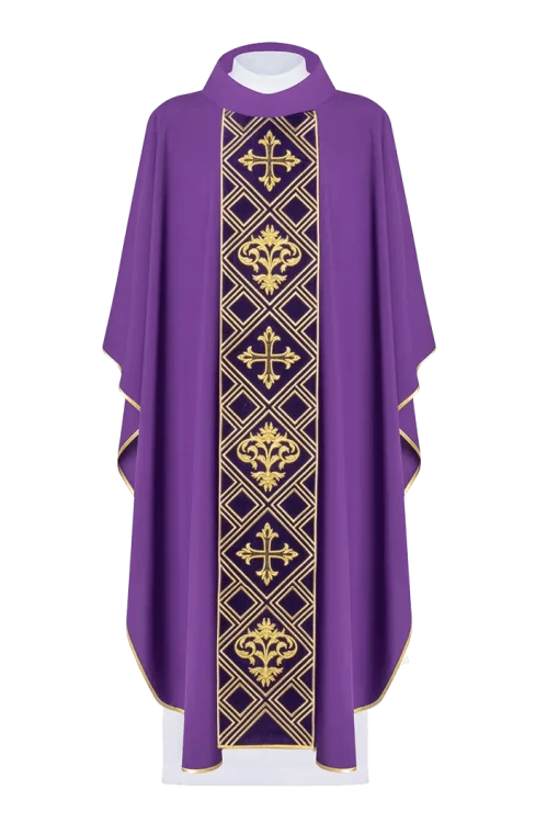 Purple Chasuble with embroidered band and cross - gallery view 1