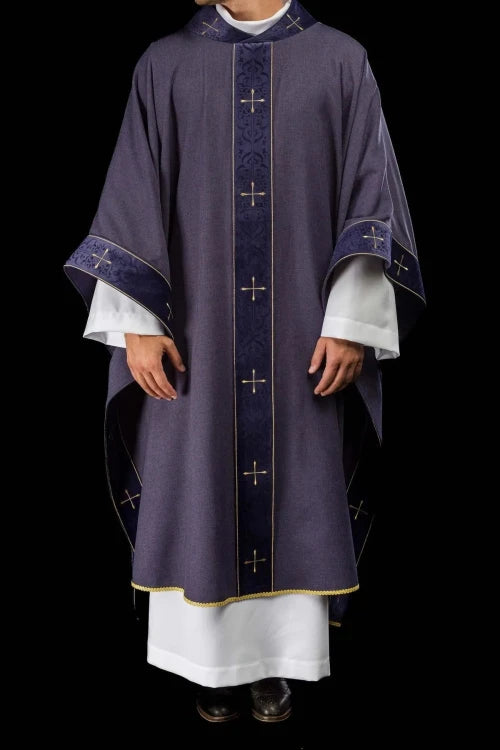 Purple Chasuble with embroidered band and cross-decorated collar - gallery view 8
