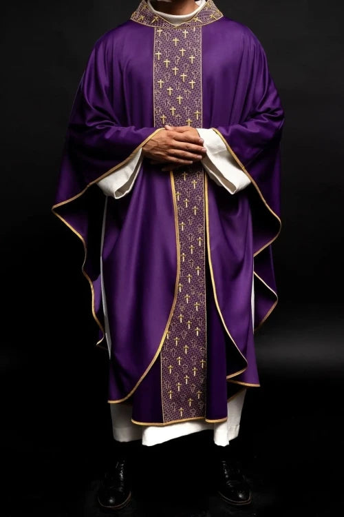 Purple Chasuble with embroidered band with cross motif - gallery view 4