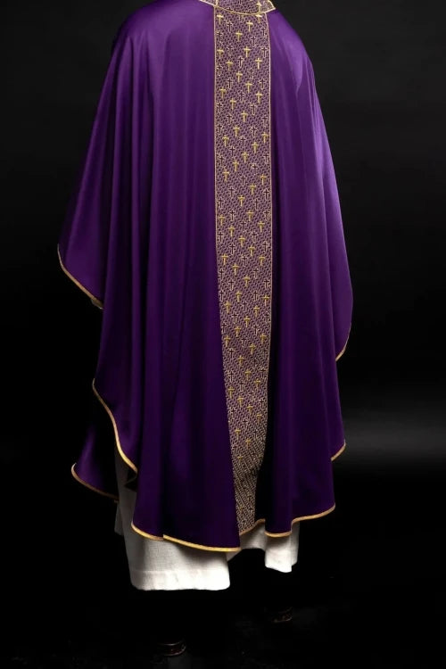 Purple Chasuble with embroidered band with cross motif - gallery view 5