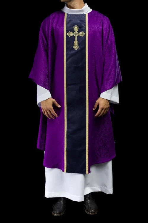 Purple Chasuble with embroidered band with cross motif - Variant I - gallery view 2