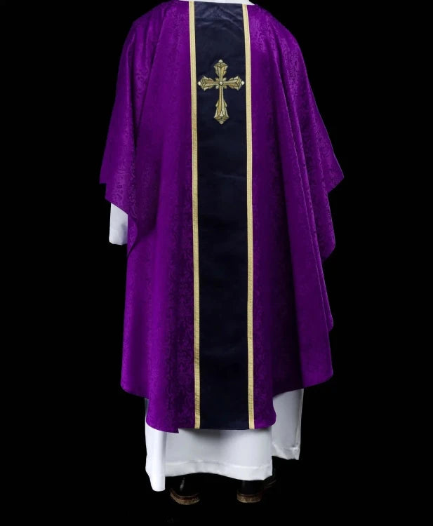 Purple Chasuble with embroidered band with cross motif - Variant I - gallery view 8