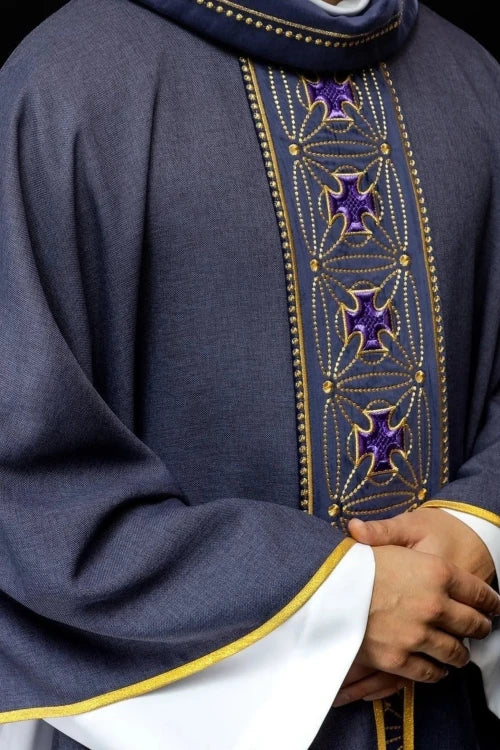 Purple Chasuble with embroidered band with cross motif - Variant II - gallery view 1