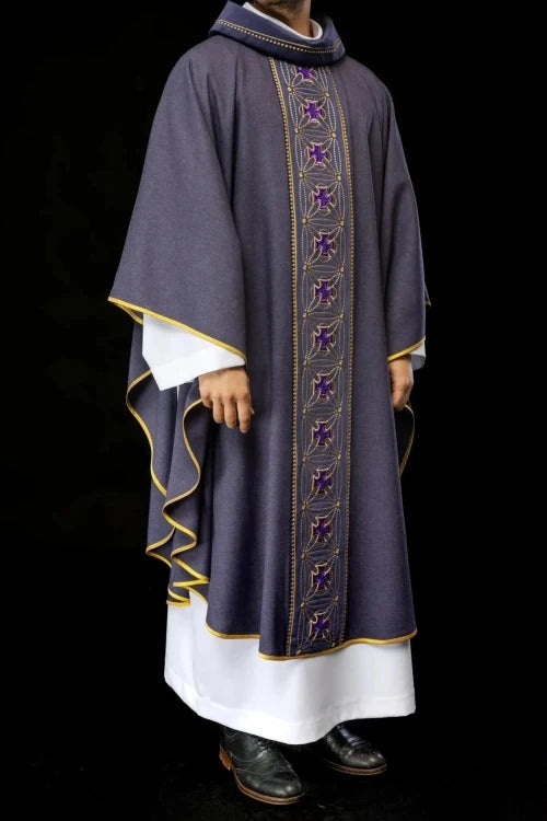 Purple Chasuble with embroidered band with cross motif - Variant II - gallery view 2
