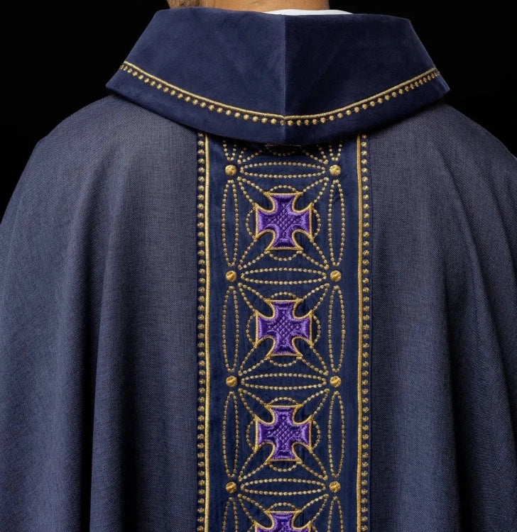 Purple Chasuble with embroidered band with cross motif - Variant II - gallery view 8