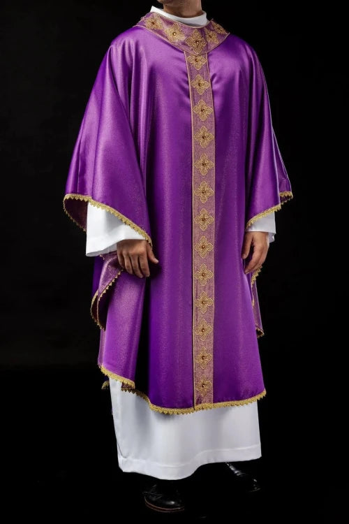Purple Chasuble with embroidered band with cross motif - Variant II-B - gallery view 2