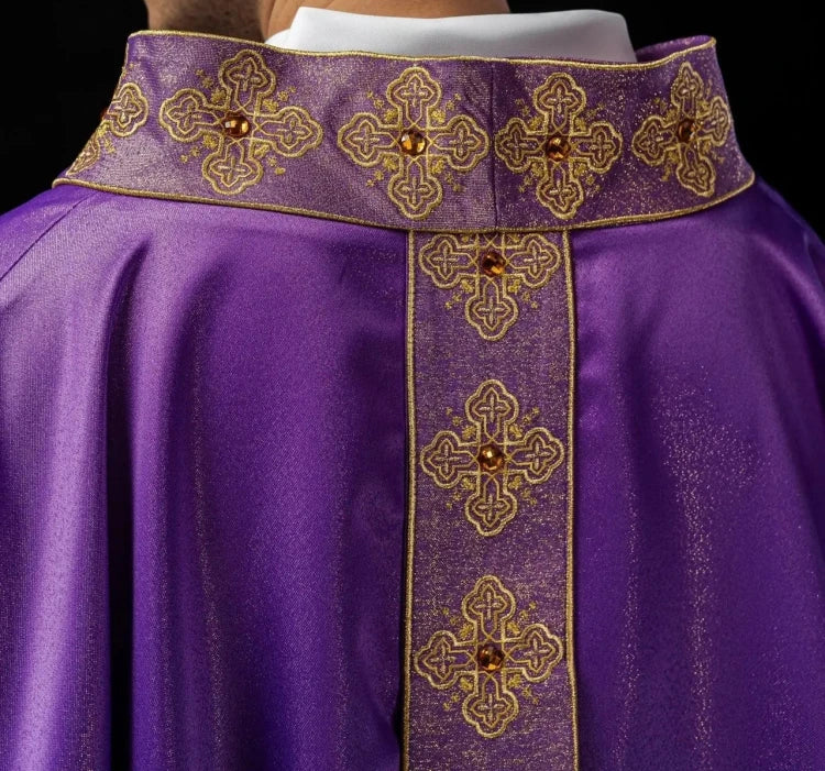 Purple Chasuble with embroidered band with cross motif - Variant II-B - gallery view 5