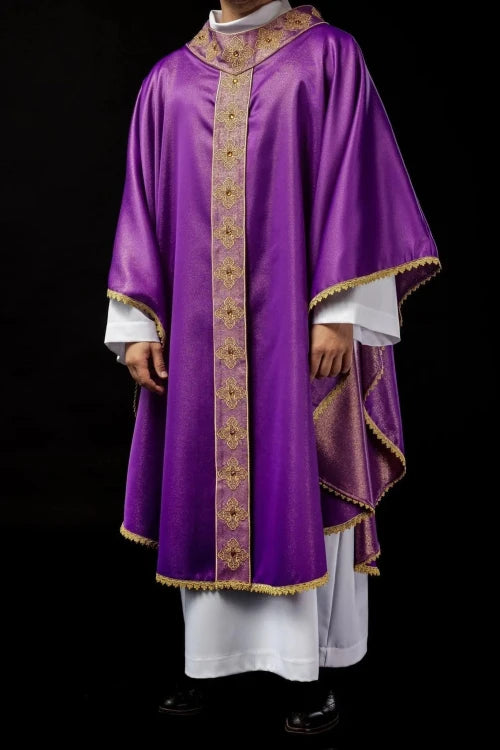 Purple Chasuble with embroidered band with cross motif - Variant II-B - gallery view 7
