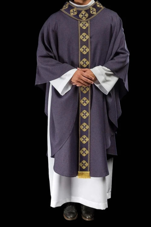 Purple Chasuble with embroidered band with cross motif - Variant IV - gallery view 2