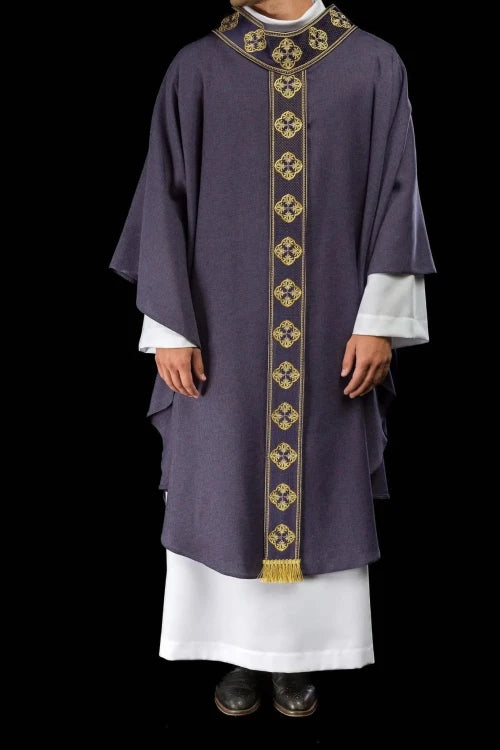 Purple Chasuble with embroidered band with cross motif - Variant IV - gallery view 9