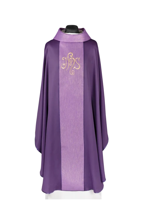 Purple Chasuble with embroidered band with IHS monogram - Variant II - gallery view 1