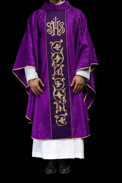 Purple Chasuble with embroidered band with IHS monogram - Variant III - gallery view 2