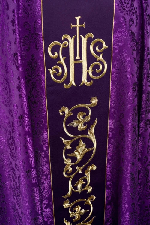 Purple Chasuble with embroidered band with IHS monogram - Variant III - gallery view 3