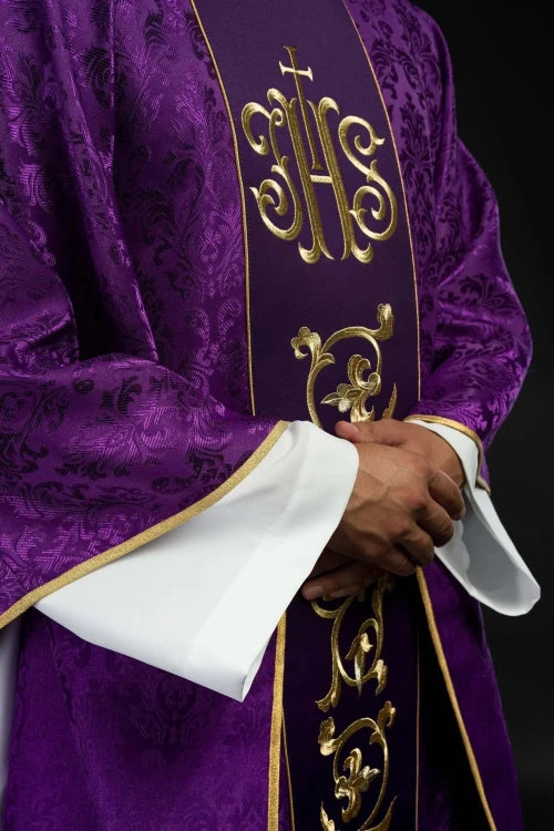 Purple Chasuble with embroidered band with IHS monogram - Variant III - gallery view 4