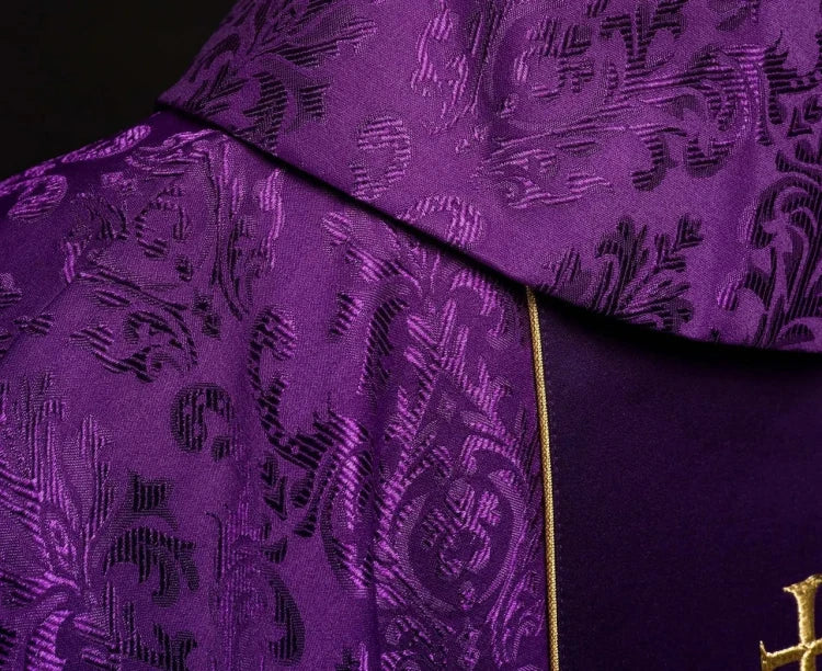 Purple Chasuble with embroidered band with IHS monogram - Variant III - gallery view 6