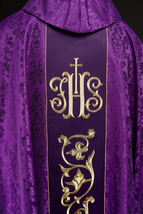 Purple Chasuble with embroidered band with IHS monogram - Variant III - gallery view 7