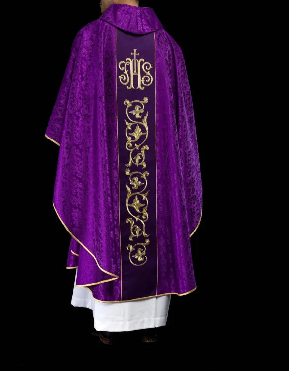 Purple Chasuble with embroidered band with IHS monogram - Variant III - gallery view 8