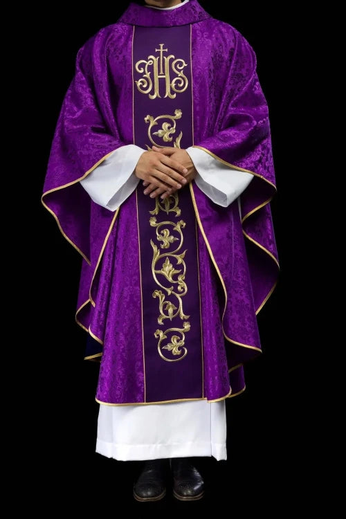 Purple Chasuble with embroidered band with IHS monogram - Variant III - gallery view 9