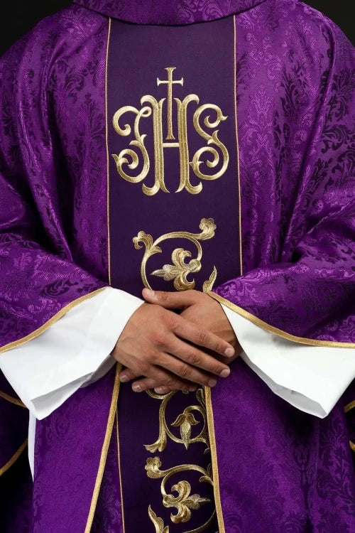 Purple Chasuble with embroidered band with IHS monogram - Variant III - gallery view 10