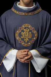 Purple Chasuble with embroidered band with IHS monogram - Variant V - gallery view 1