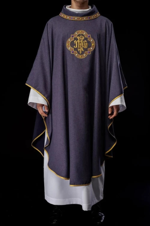 Purple Chasuble with embroidered band with IHS monogram - Variant V - gallery view 2