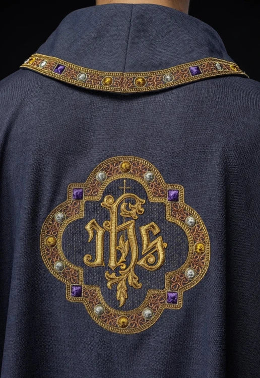 Purple Chasuble with embroidered band with IHS monogram - Variant V - gallery view 5