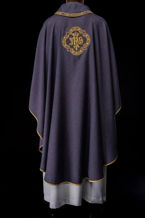 Purple Chasuble with embroidered band with IHS monogram - Variant V - gallery view 6