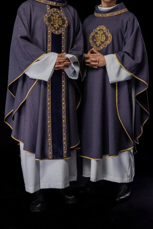 Purple Chasuble with embroidered band with IHS monogram - Variant V - gallery view 8