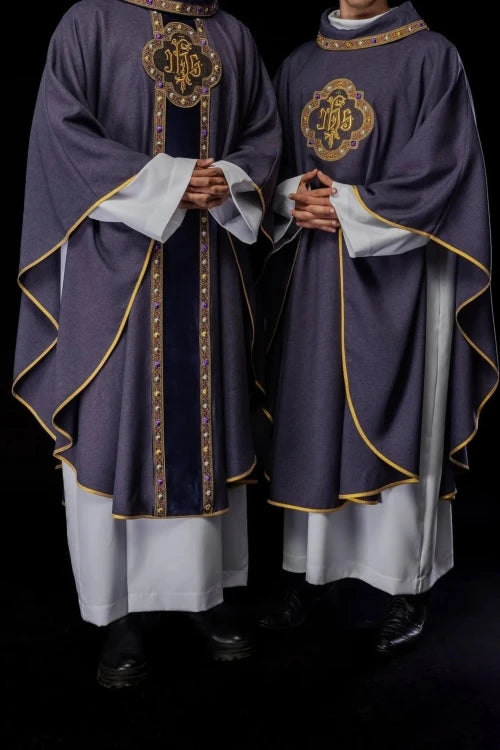 Purple Chasuble with embroidered band with IHS monogram - Variant V - gallery view 9