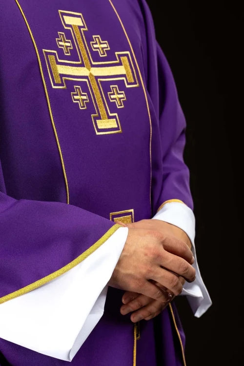 Purple Chasuble with embroidered band with Jerusalem crosses - gallery view 4
