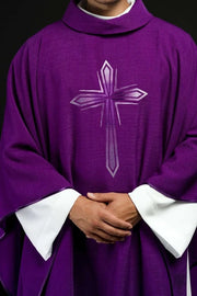 Purple Chasuble with embroidered cross - gallery view 1
