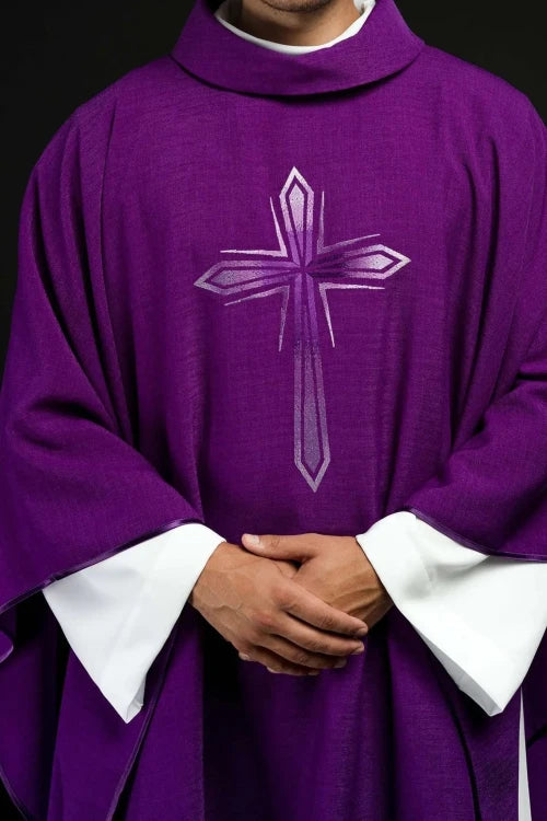 Purple Chasuble with embroidered cross - gallery view 1