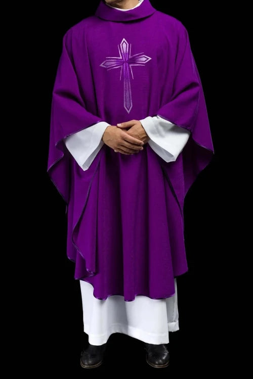 Purple Chasuble with embroidered cross - gallery view 2