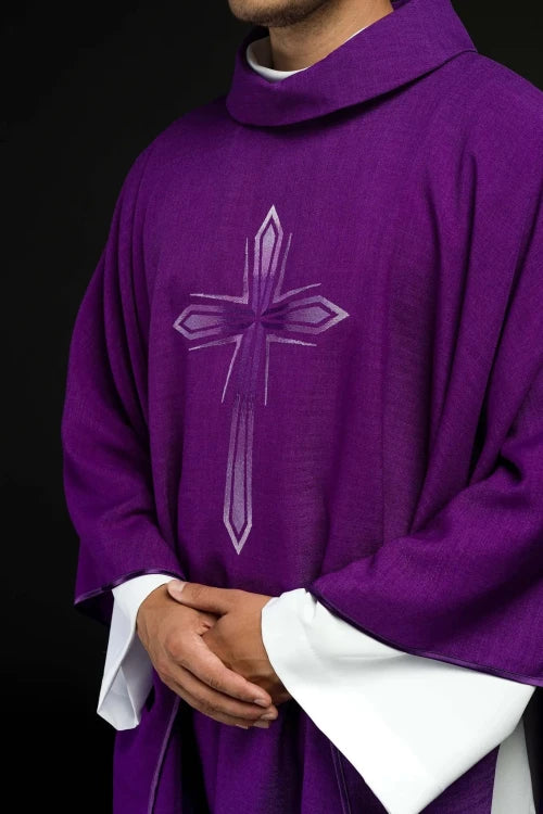 Purple Chasuble with embroidered cross - gallery view 3
