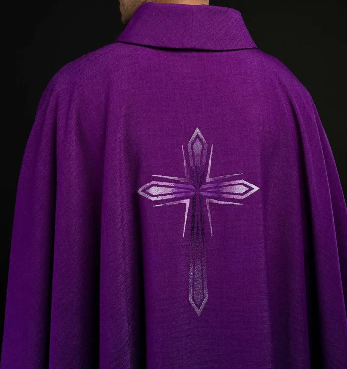 Purple Chasuble with embroidered cross - gallery view 6