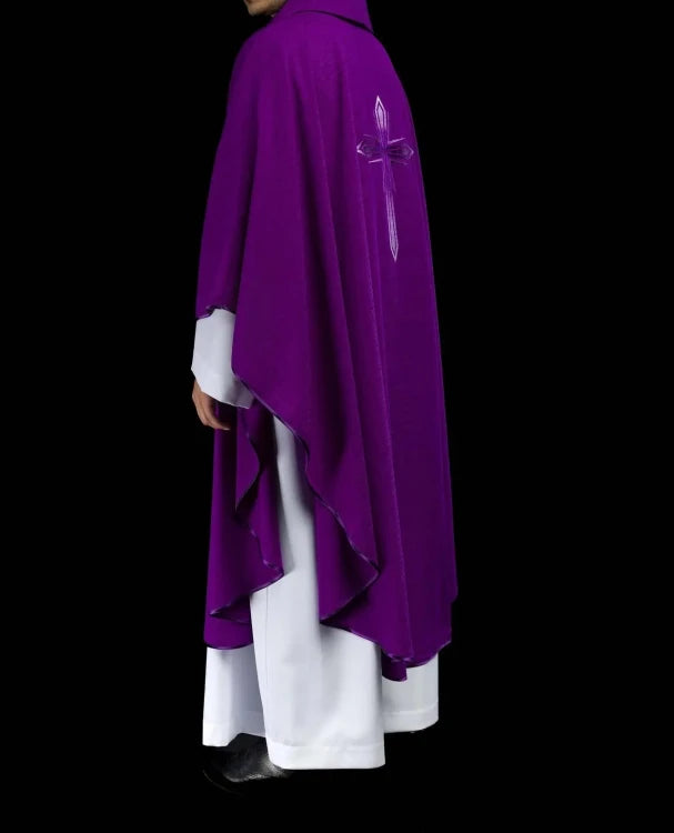 Purple Chasuble with embroidered cross - gallery view 7