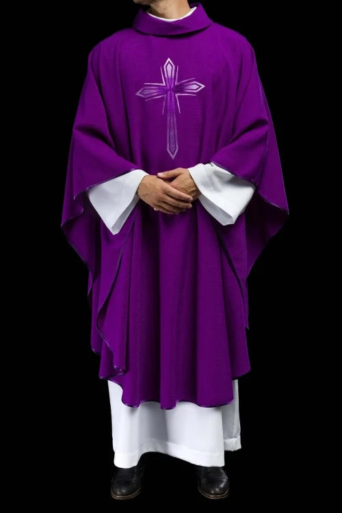 Purple Chasuble with embroidered cross - gallery view 8