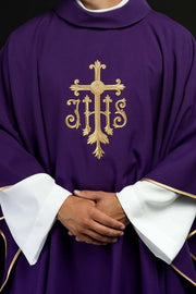 Purple Chasuble with embroidered cross and JHS monogram - gallery view 1