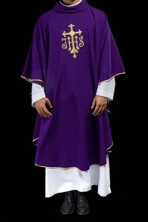 Purple Chasuble with embroidered cross and JHS monogram - gallery view 2