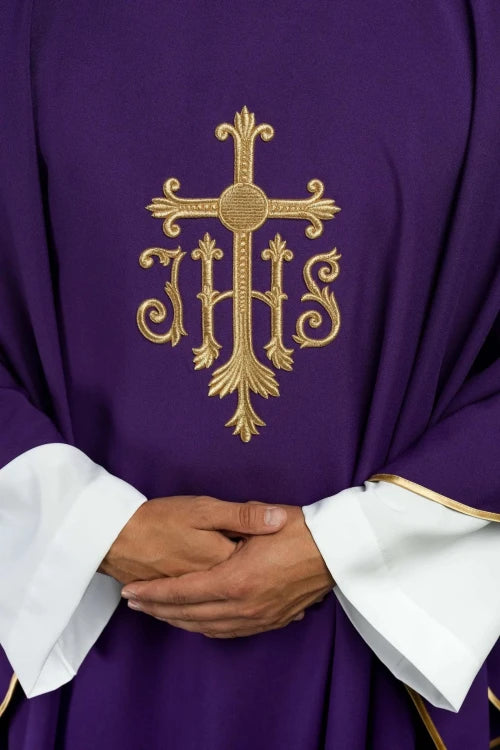 Purple Chasuble with embroidered cross and JHS monogram - gallery view 4