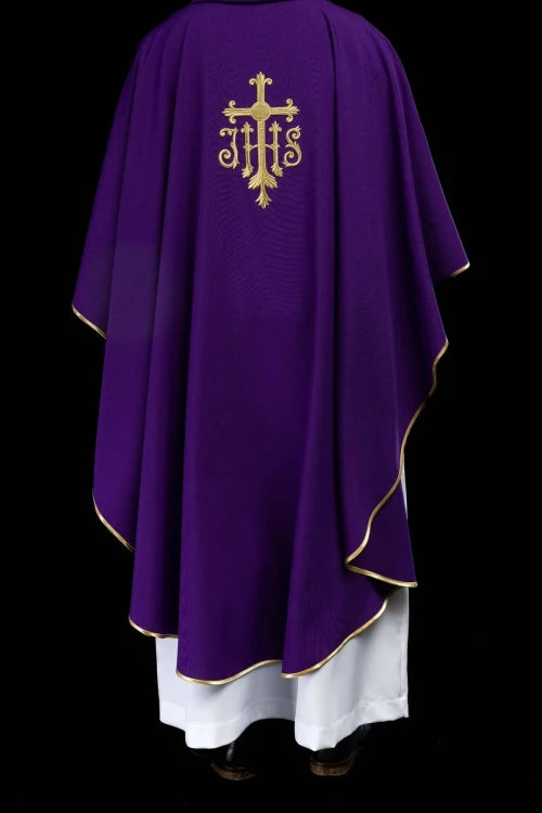 Purple Chasuble with embroidered cross and JHS monogram - gallery view 8