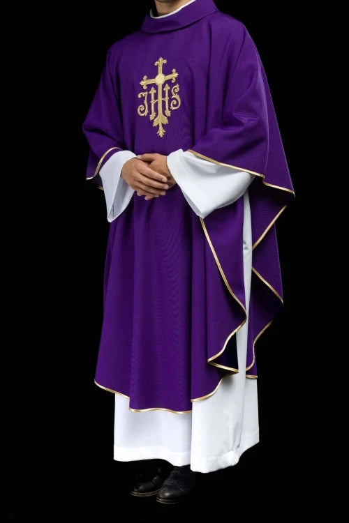 Purple Chasuble with embroidered cross and JHS monogram - gallery view 9