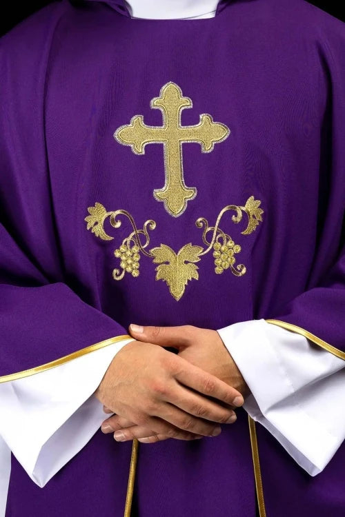 Purple Chasuble with embroidered cross and wide collar - gallery view 1