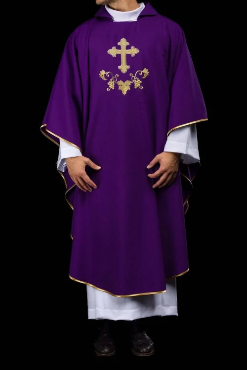 Purple Chasuble with embroidered cross and wide collar - gallery view 2
