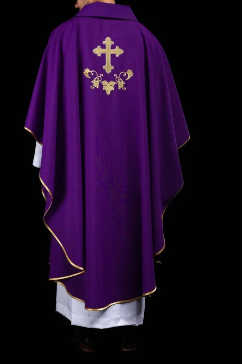 Purple Chasuble with embroidered cross and wide collar - gallery view 7