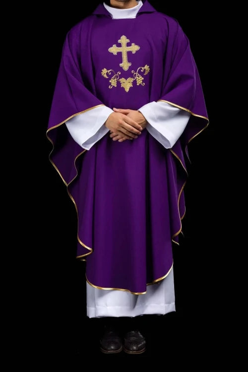 Purple Chasuble with embroidered cross and wide collar - gallery view 8