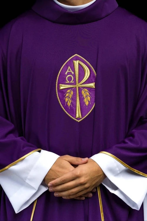 Purple Chasuble with embroidered cross on lightweight SACROLITE knit - gallery view 1