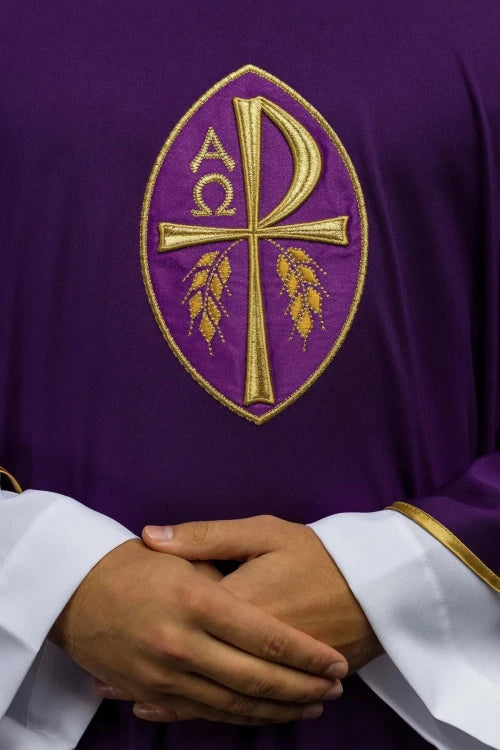 Purple Chasuble with embroidered cross on lightweight SACROLITE knit - gallery view 3