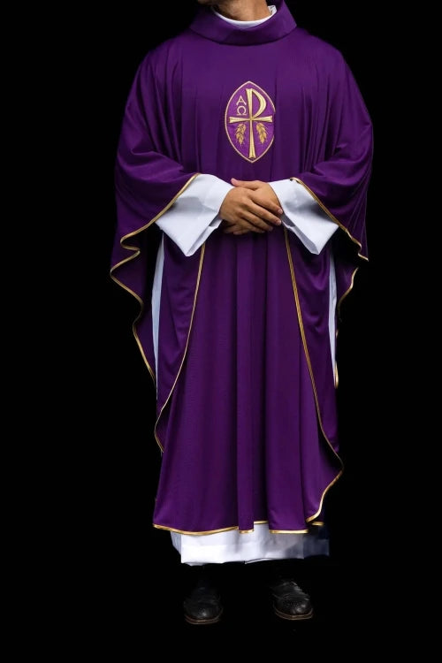 Purple Chasuble with embroidered cross on lightweight SACROLITE knit - gallery view 7